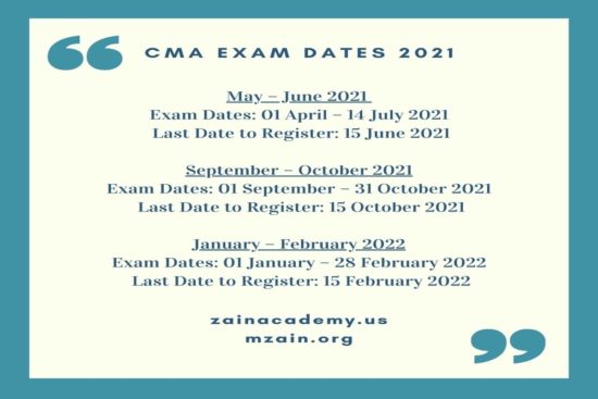 What are the important dates for CMA Exams in 2021