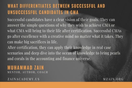 What differentiates between successful and unsuccessful candidates in CMA